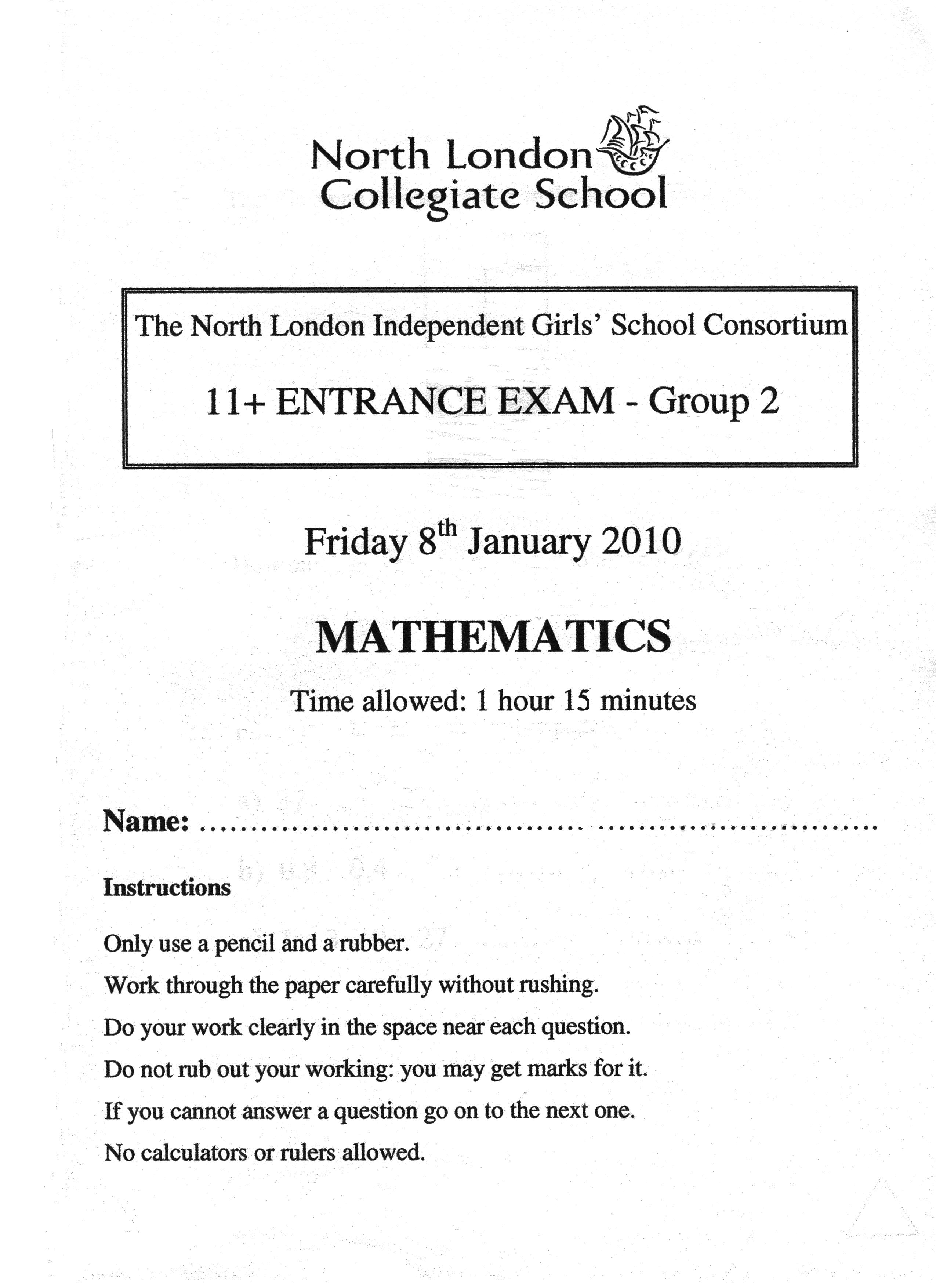 North London Collegiate School: 11+ Maths (2010) [100]