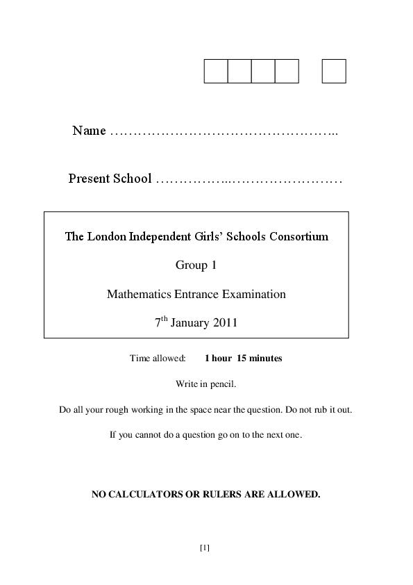 Queen’s College School: 11+ Maths (2011) [88]