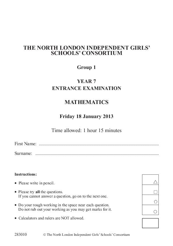 Notting Hill & Ealing High School: 11+ Maths (2013) [90]