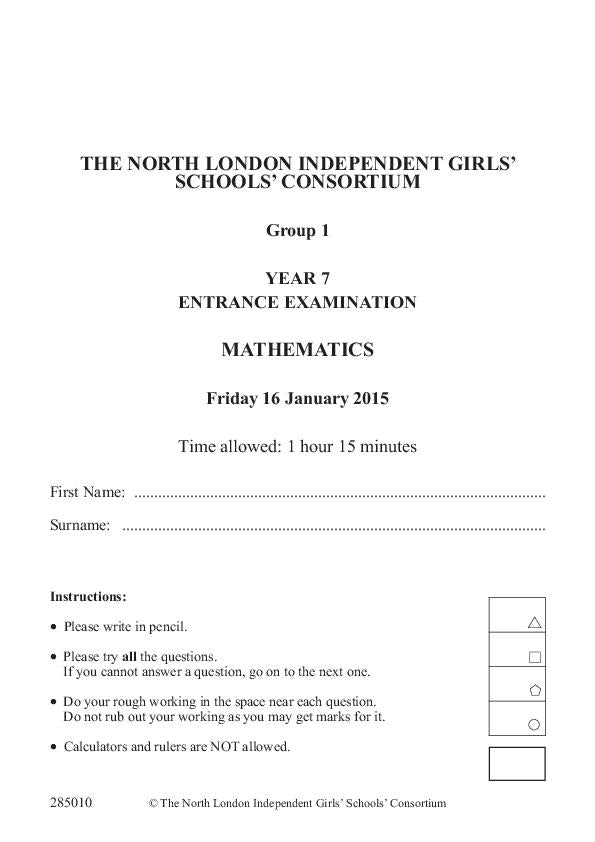 Northwood College for Girls: 11+ Maths (2015) [92]