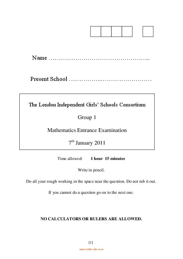 Queen’s College School: 11+ Maths (2011) [69]