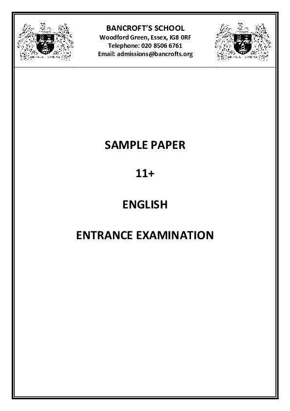 Bancroft's School: 11+ English  [Version: 6] [2017] [102]