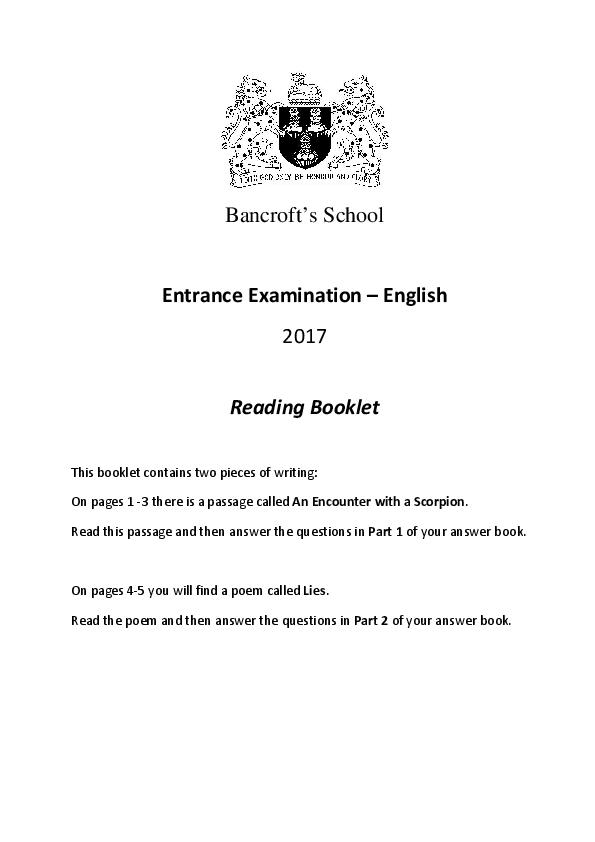 Bancroft's School: 11+ English  [Version: 6] [2017] [102]