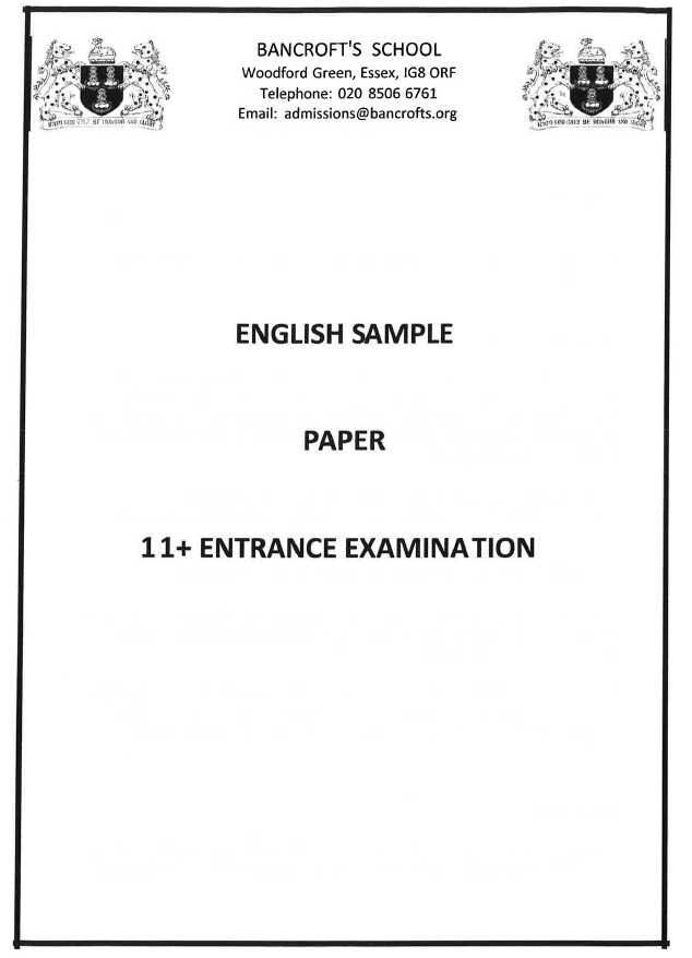 Bancroft's School: 11+ English  [Version: 7] [2016] [105]