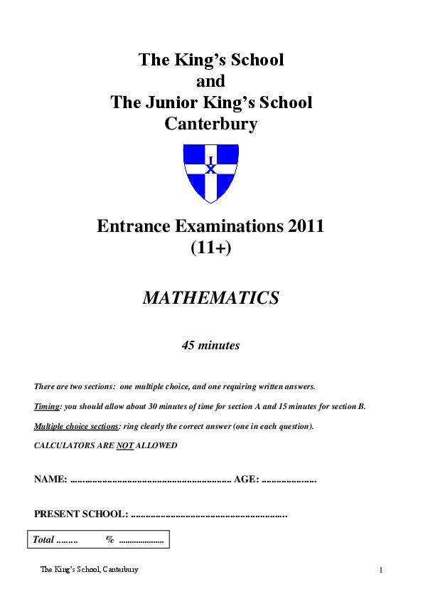 The King's School: 11+ Maths (2011) [129]