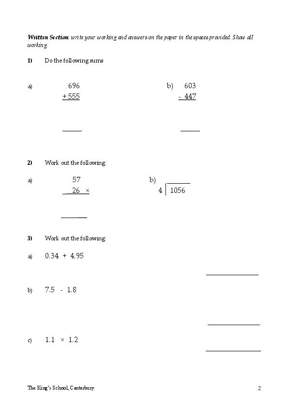 The King's School: 11+ Maths (2011) [129]