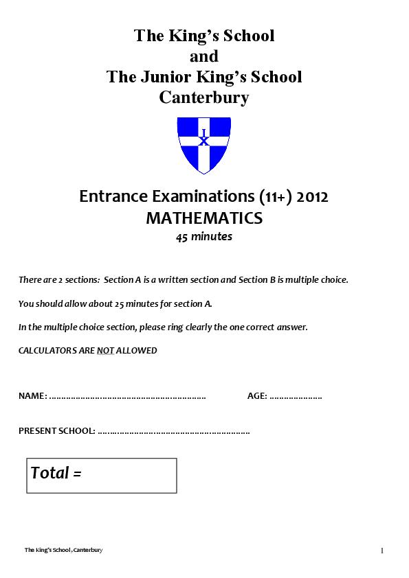 The King's School: 11+ Maths (2012) [130]