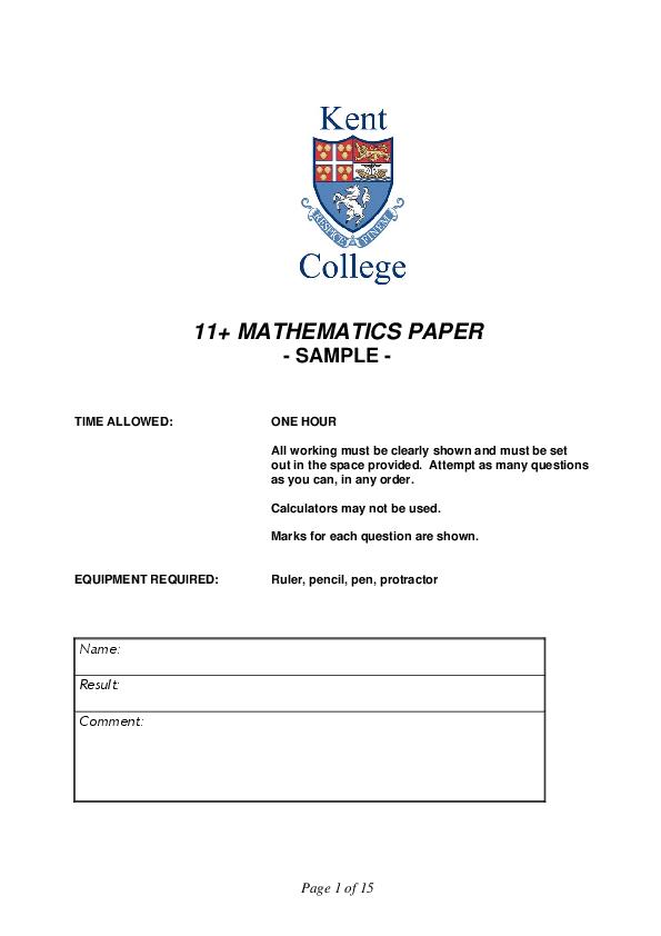 Kent College: 11+ Maths  [133]