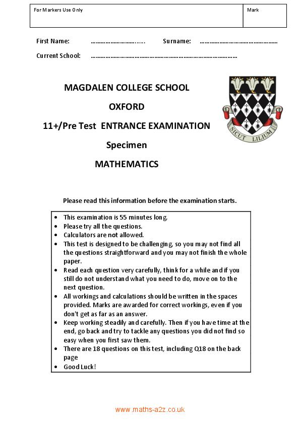 Magdalen College School: 11+ Maths  [138]