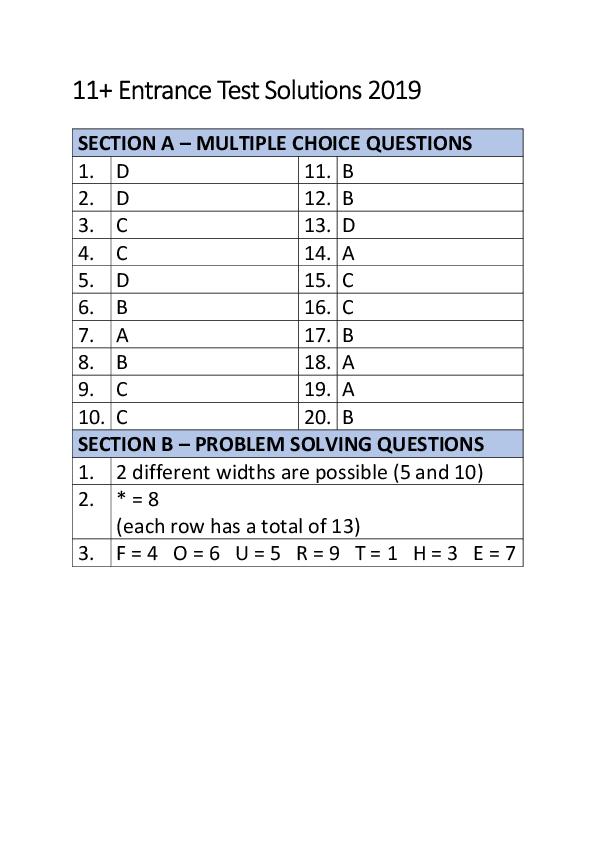 Eltham College: 11+ Maths Marking Scheme (2019) [147]