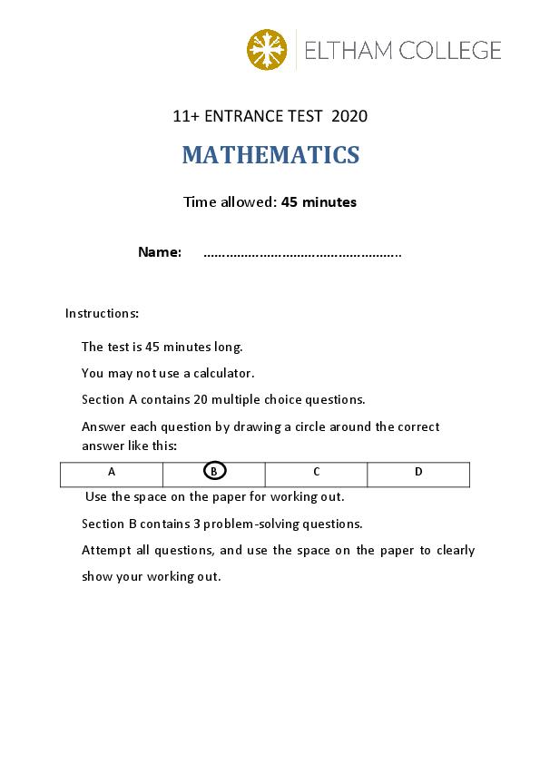 Eltham College: 11+ Maths (2020) [148]