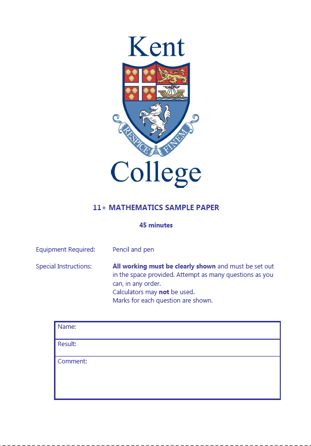 Kent College: 11+ Maths  [157]