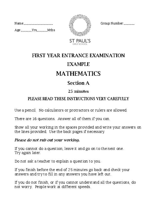 St. Paul's Girls' School: 11+ Maths (2008) [185]