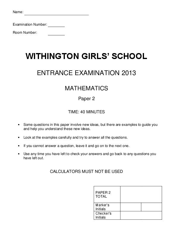 Withington Girls' School: 11+ Maths (2013) [194]
