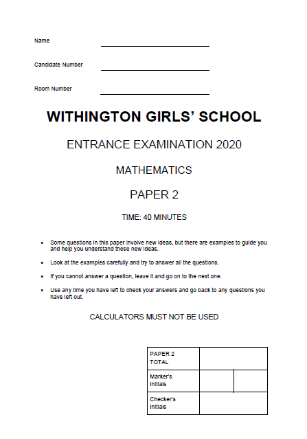 Withington Girls' School: 11+ Maths (2020) [201]