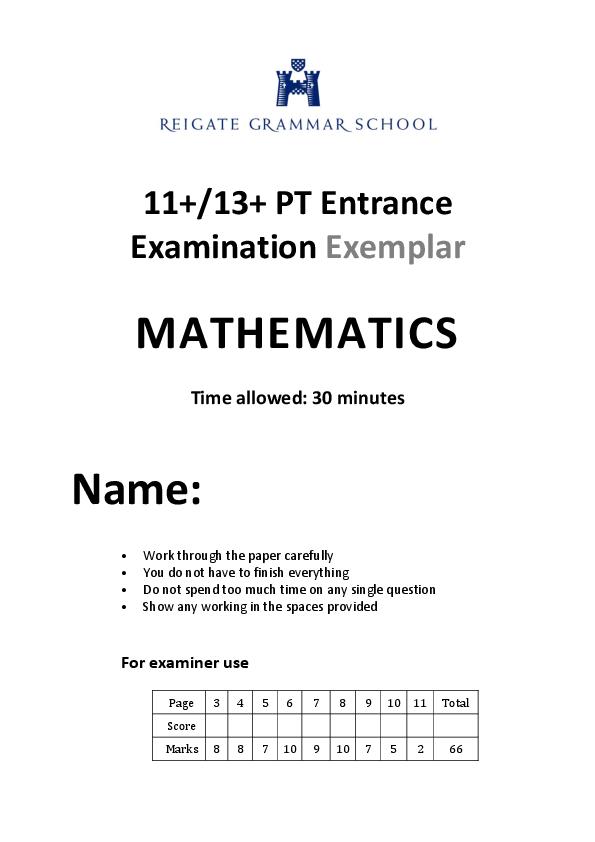 Reigate Grammar School: 11+ Maths (2021) [214]