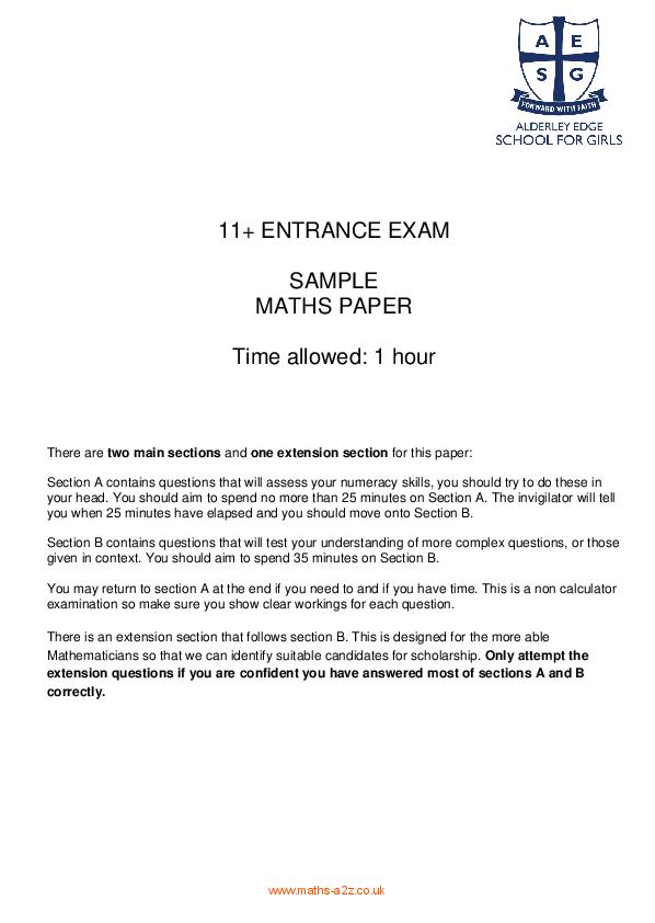 Alderley Edge School for Girls: 11+ Maths  [215]