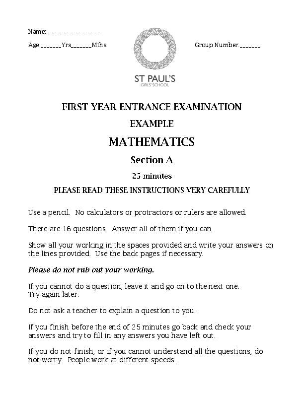 St Pauls Girls School: 11+ Maths  [220]