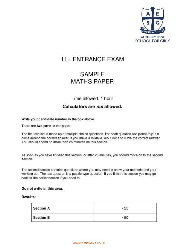 Alderley Edge School for Girls: 11+ Maths  [222]