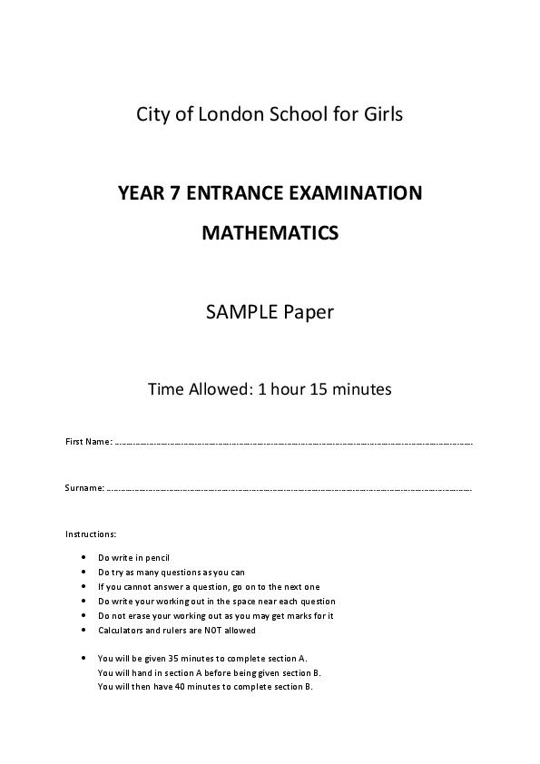 City of London School for Girls: 11+ Maths  [231]
