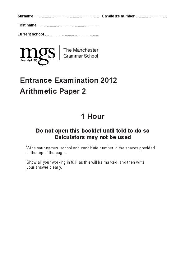 The Manchester Grammar School: 11+ Maths (2012) [252]