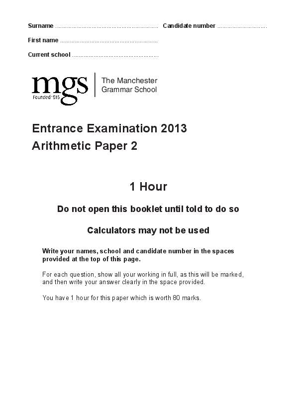 The Manchester Grammar School: 11+ Maths (2013) [253]