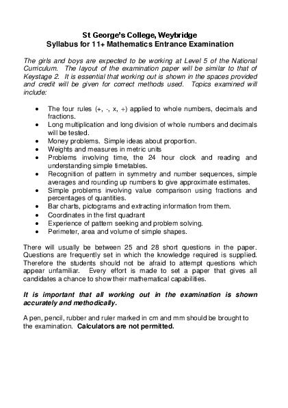 St George's College, Weybridge: 11+ Maths  [266]