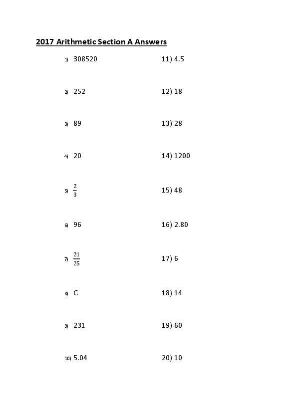 The Manchester Grammar School: 11+ Maths Answer Sheet (2017) [270]