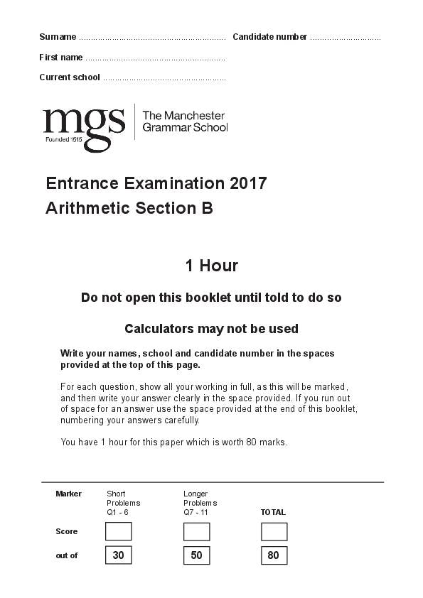Manchester Grammar School: 11+ Maths (2017) [284]