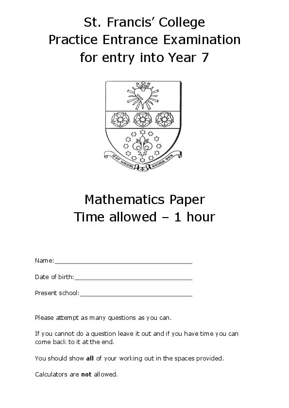 St. Francis College: 11+ Maths [309]
