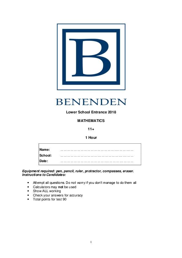 Benenden School: 11+ Mathematics (2018) [363]