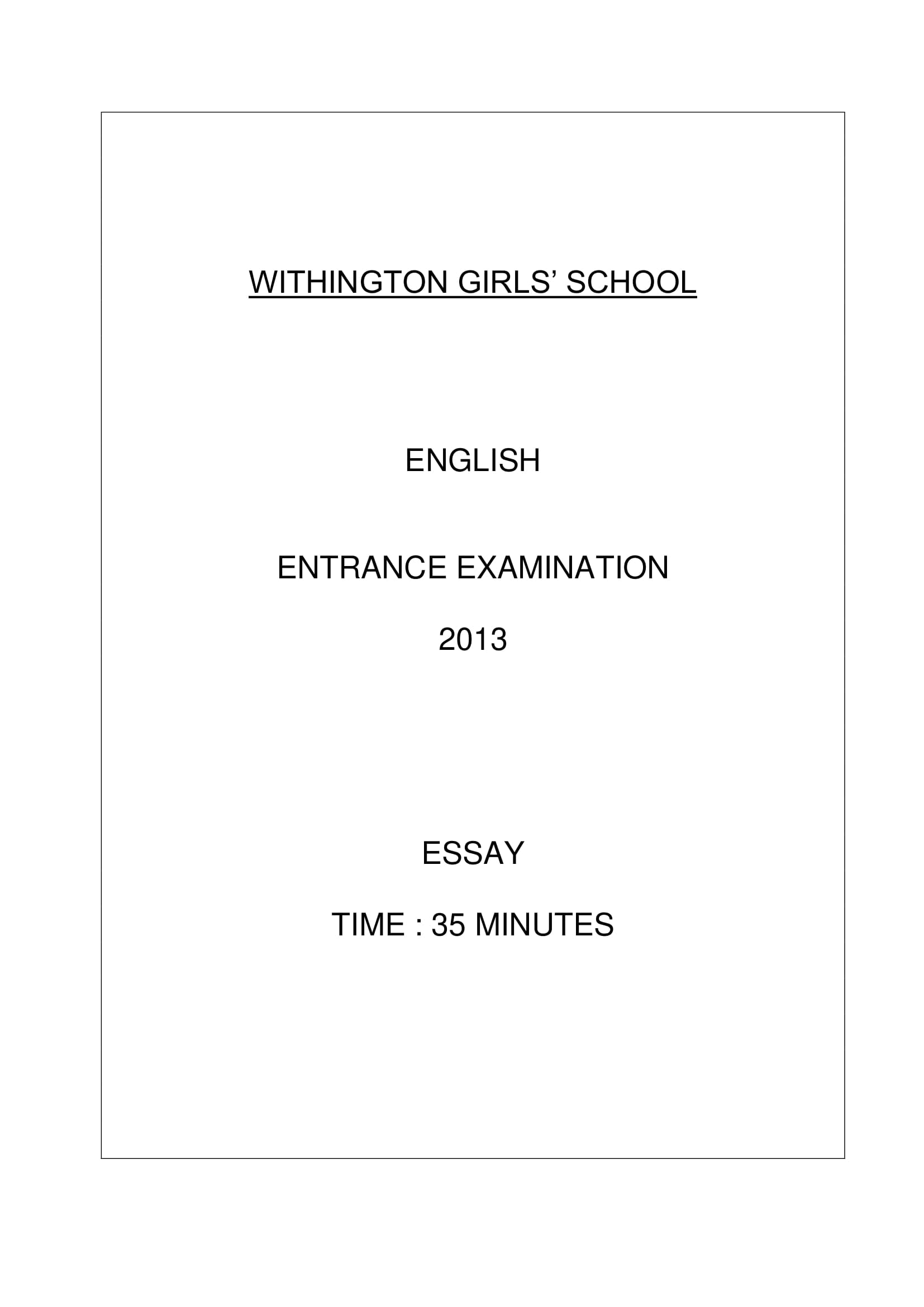 Withington Girls' School: 11+ English (2013) [Creative Writing]