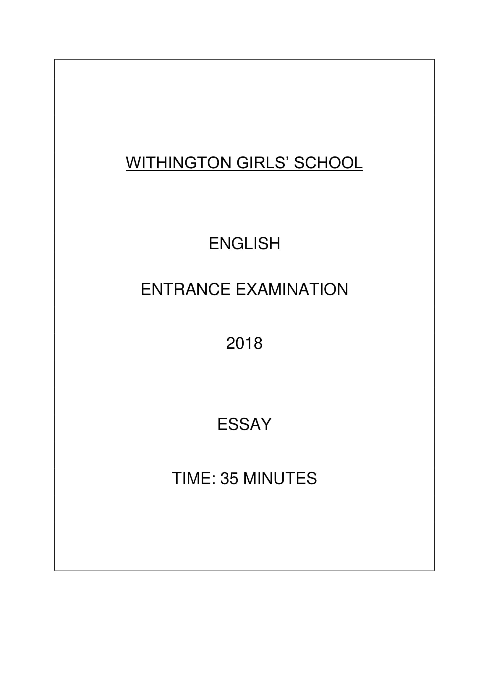 Withington Girls' School: 11+ English (2018) [Creative Writing]