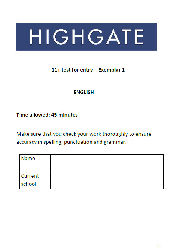Highgate School: 11+ English  [Version: 1]