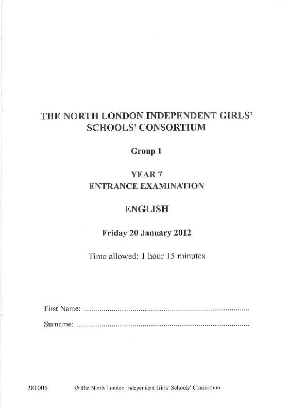 South Hampstead High School: 11+ English (2012) [Version: Group 1]