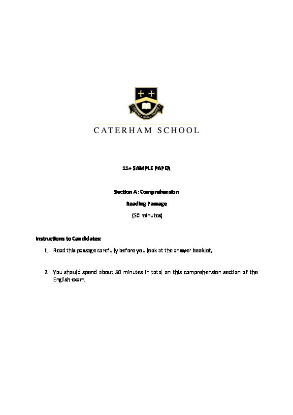 Caterham School: 11+ English  [Version: 1]