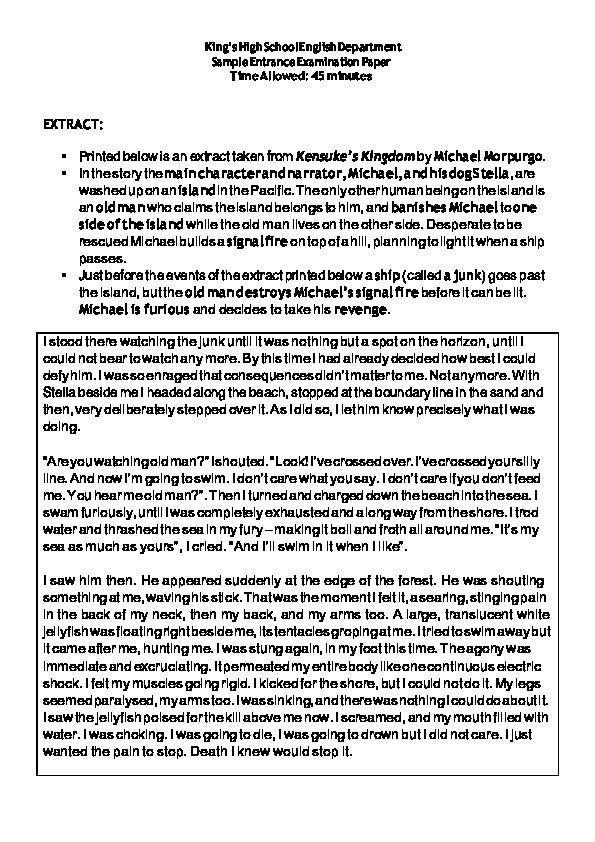 King's High Warwick: 11+ English  [Version: 1]