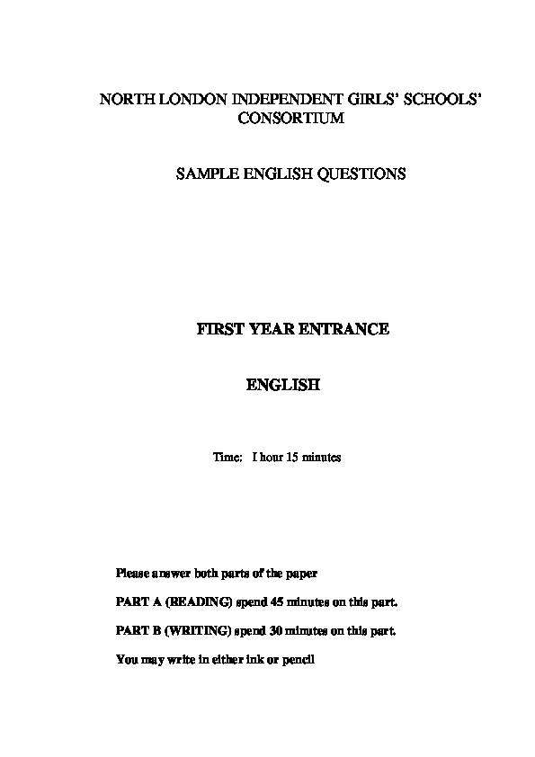 Queen’s College School: 11+ English  [Version: 2]