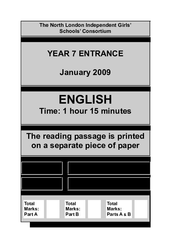 St James Senior Girl’s School: 11+ English (2009) [Version: Group 2]