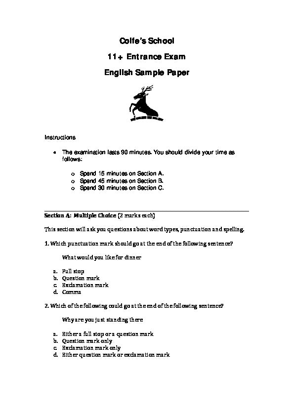 Colfe's School: 11+ English