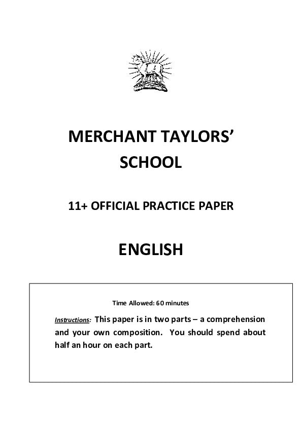 Merchant Taylors' School: 11+ English  [Version: 2]