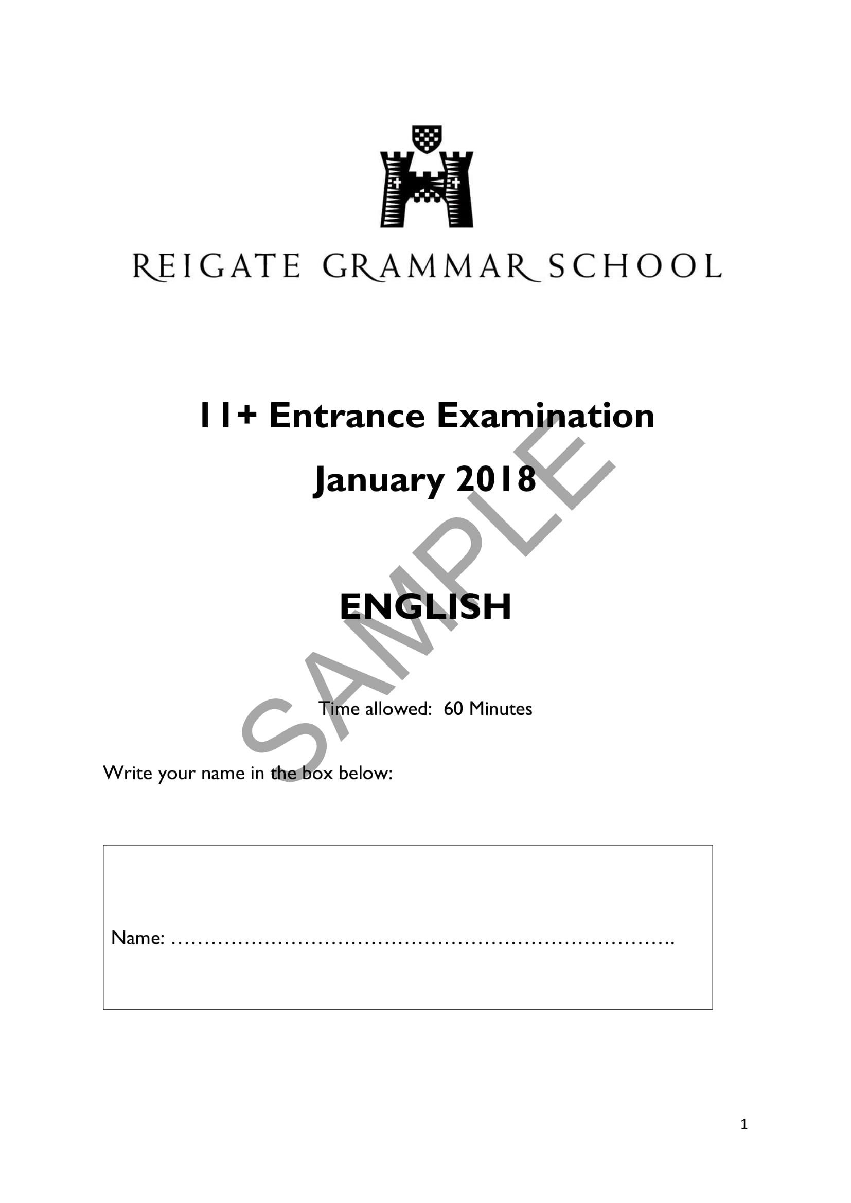 Reigate Grammar School: 11+ English  [Version: 2018]