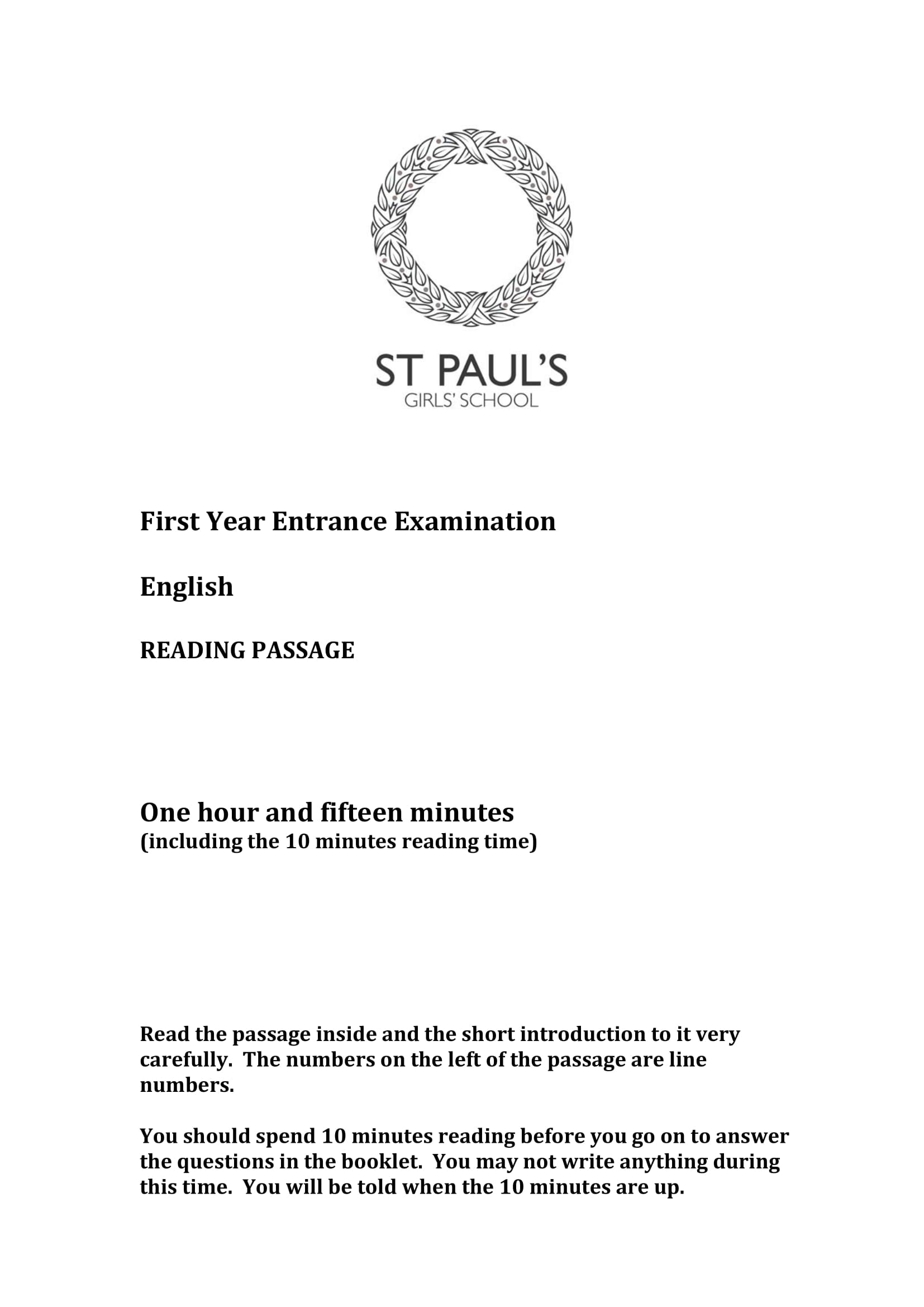 St Paul's Girls' School: 11+ English [Comprehension Sample] [Version: 5]