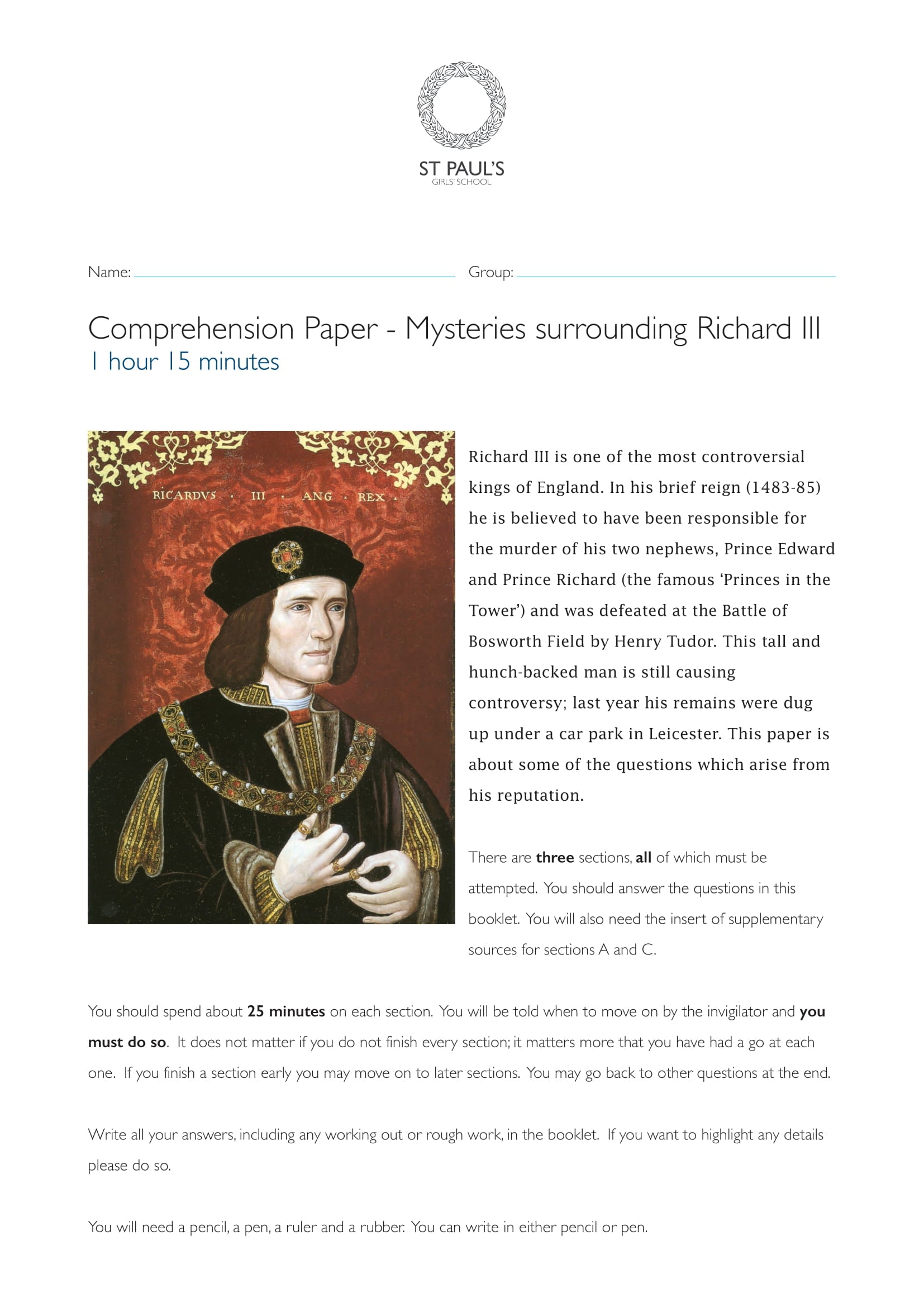 St Paul's Girls' School: 11+ English [Comprehension] [Version: 2]