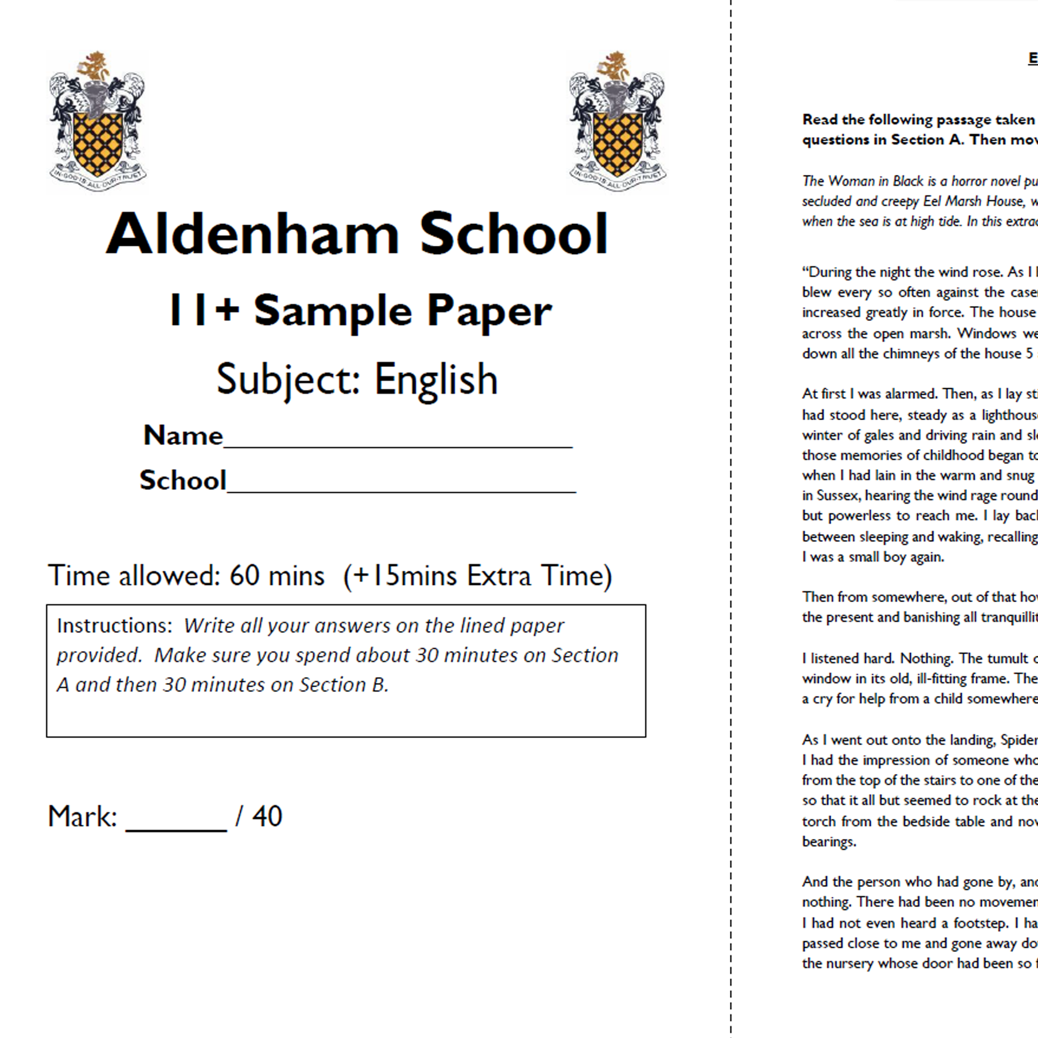 Aldenham School: 11+ English  [Version: 2]