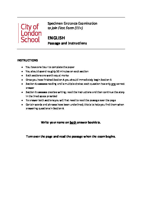 City of London School: 11+ English  [Version: 1]