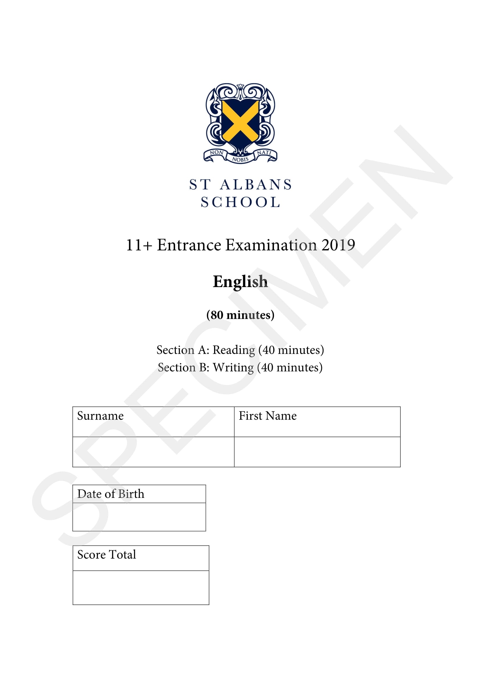 St Albans School: 11+ English (2019)