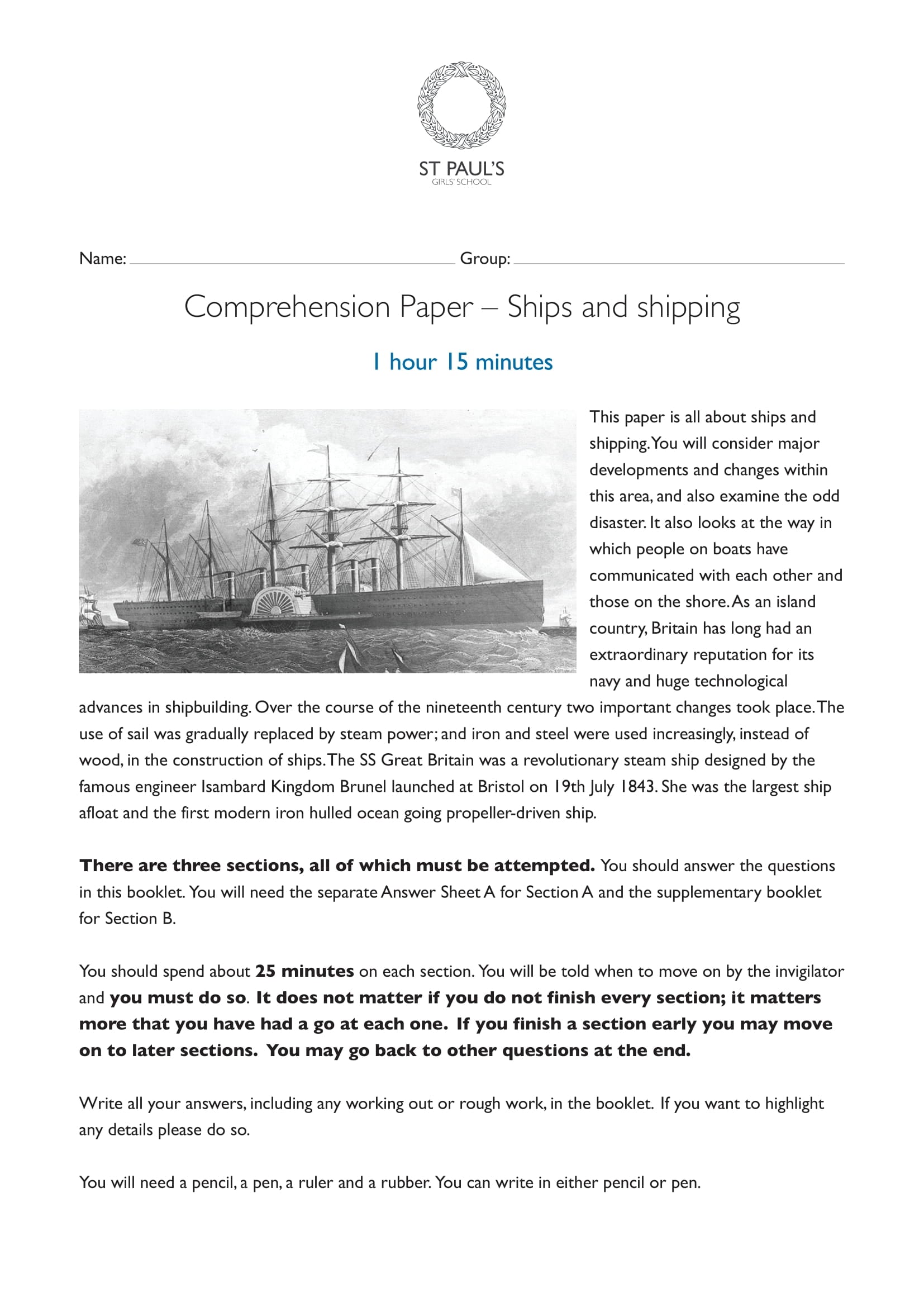 St Paul's Girls' School: 11+ English [Comprehension]  [Version: 3]