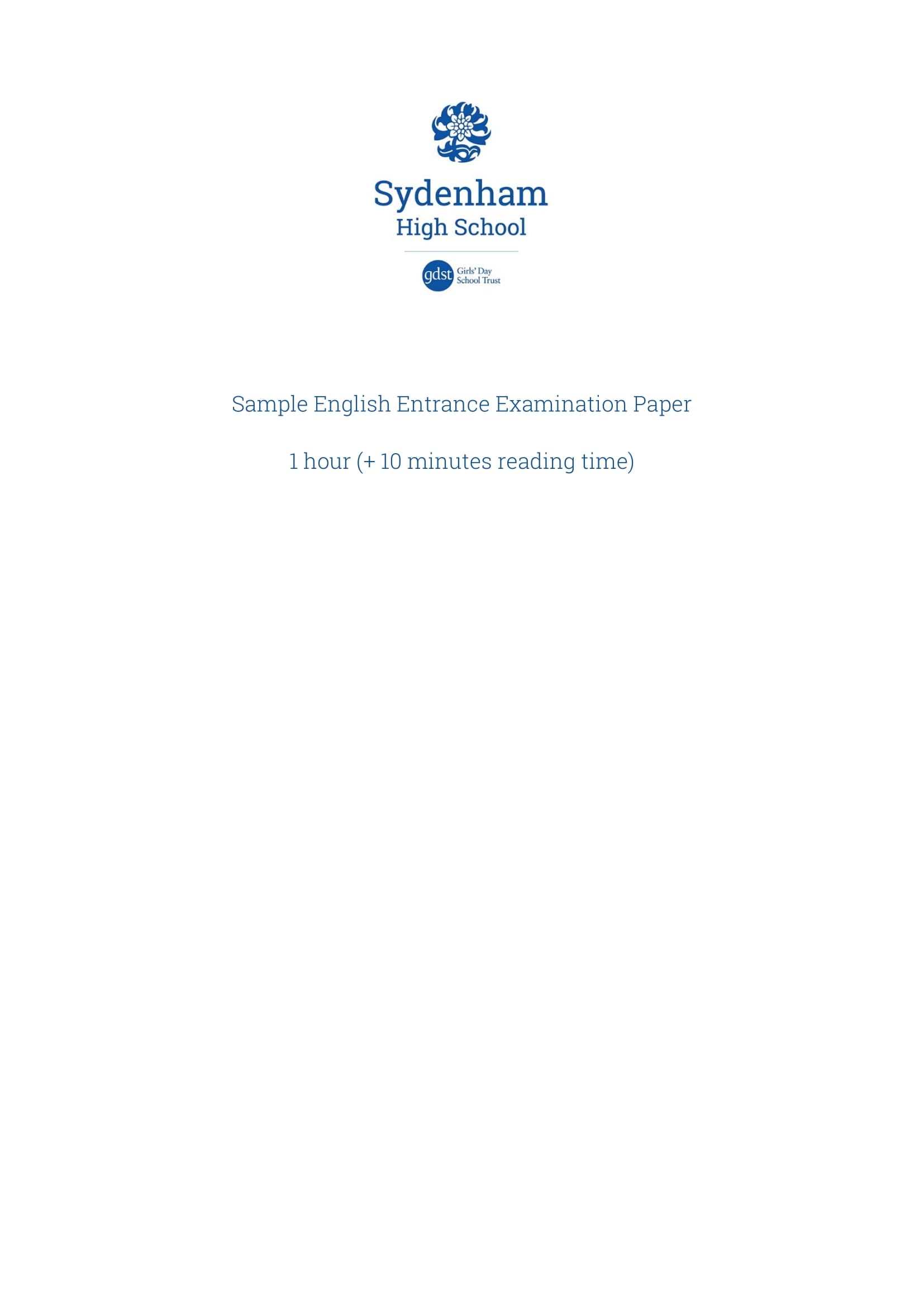 Sydenham High School: 11+ English  [Version: 1]