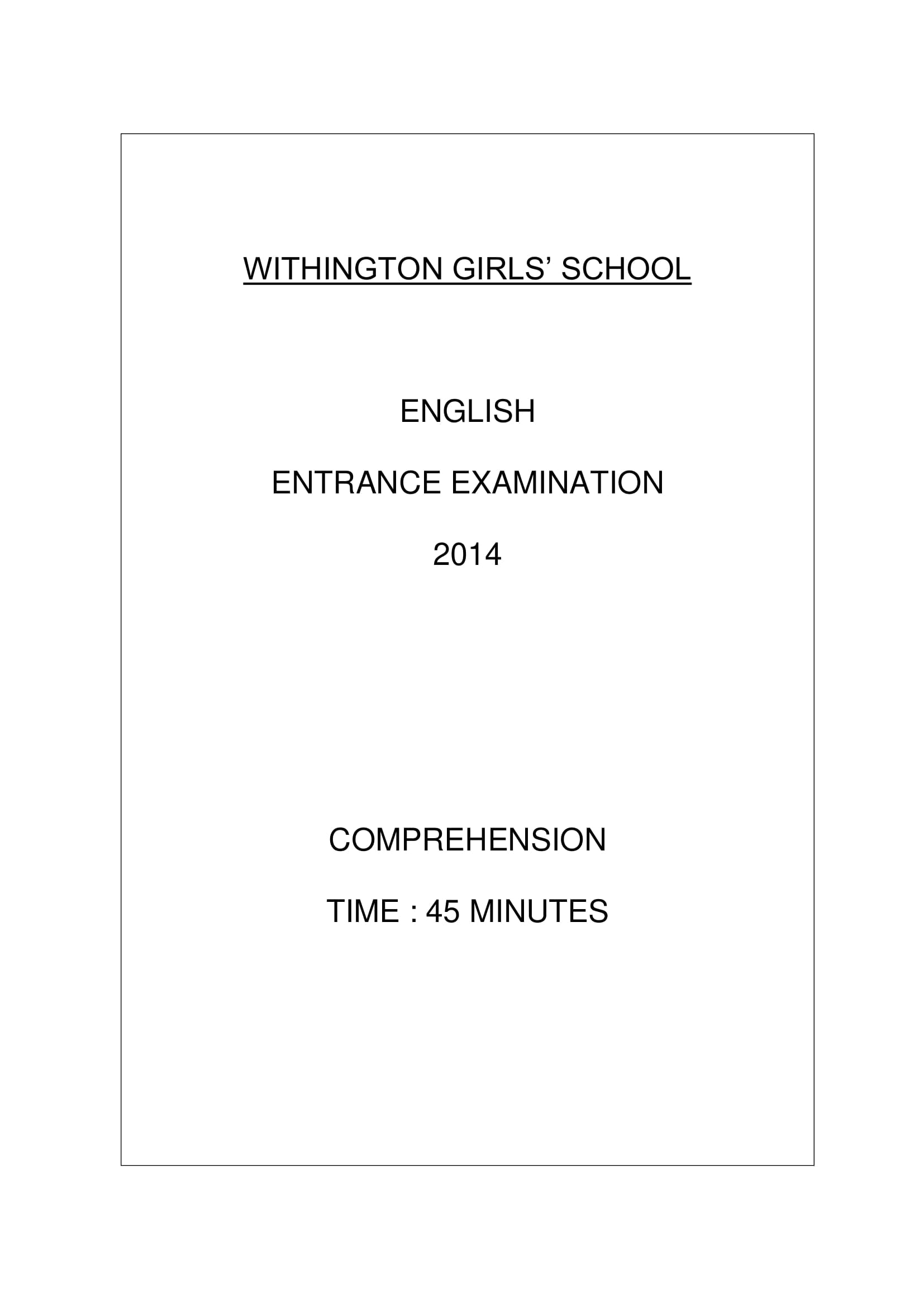 Withington Girls' School: 11+ English (2014)